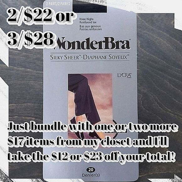 90s Deadstock Wonderbra two pair sheer black knee-high stockings - Picture 1 of 11